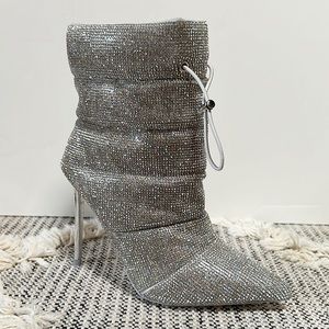 Cloak-Rhinestone Puffer Stiletto Dress Booties